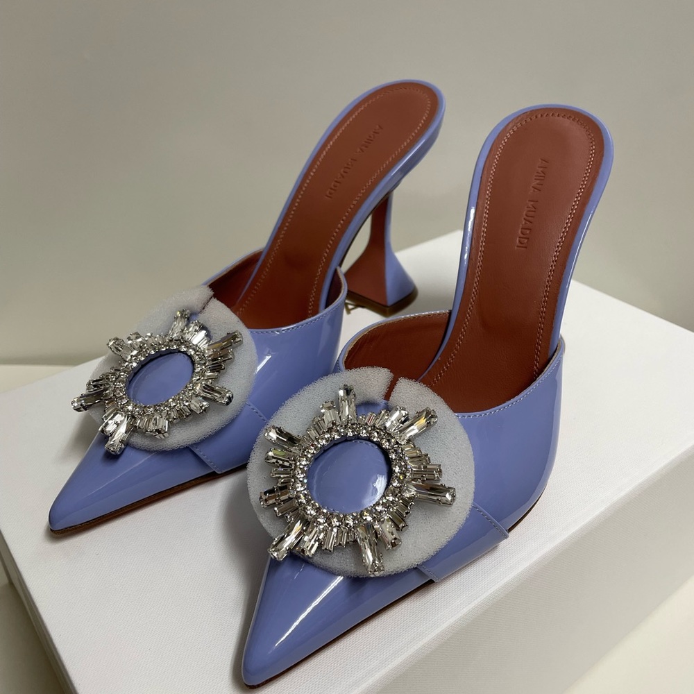 Amina Muaddi Begum 95 Crystal Leather Mules - Picture 1 of 6